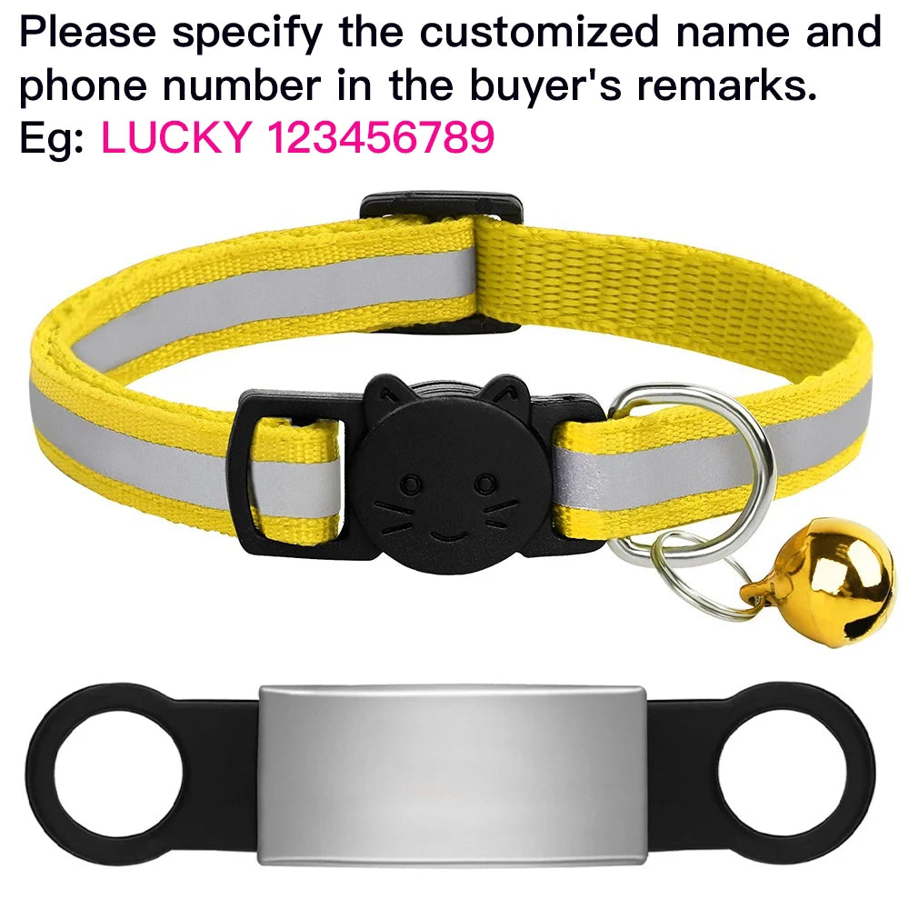 Customized Pet Collar Reflective Cat Collars Free Engraved Puppy Kitten Pet ID Nameplate Necklace With Bell Anti-lost For Cats