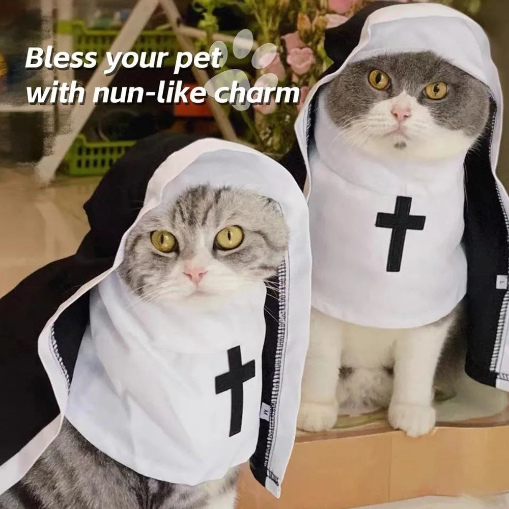 Christmas Pet Dog Cat Cosplay Costume Breathable Dress Up Puppy Kitten Jesus Nun Clothes Pet Accessories Halloween Jumpsuit Coat