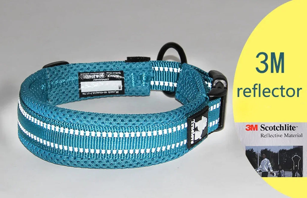 Truelove Adjustable Mesh Padded Pet Dog Collar 3M Reflective Nylon Dog Collar Durable Heavy Duty for All Breed All Weather 8Size