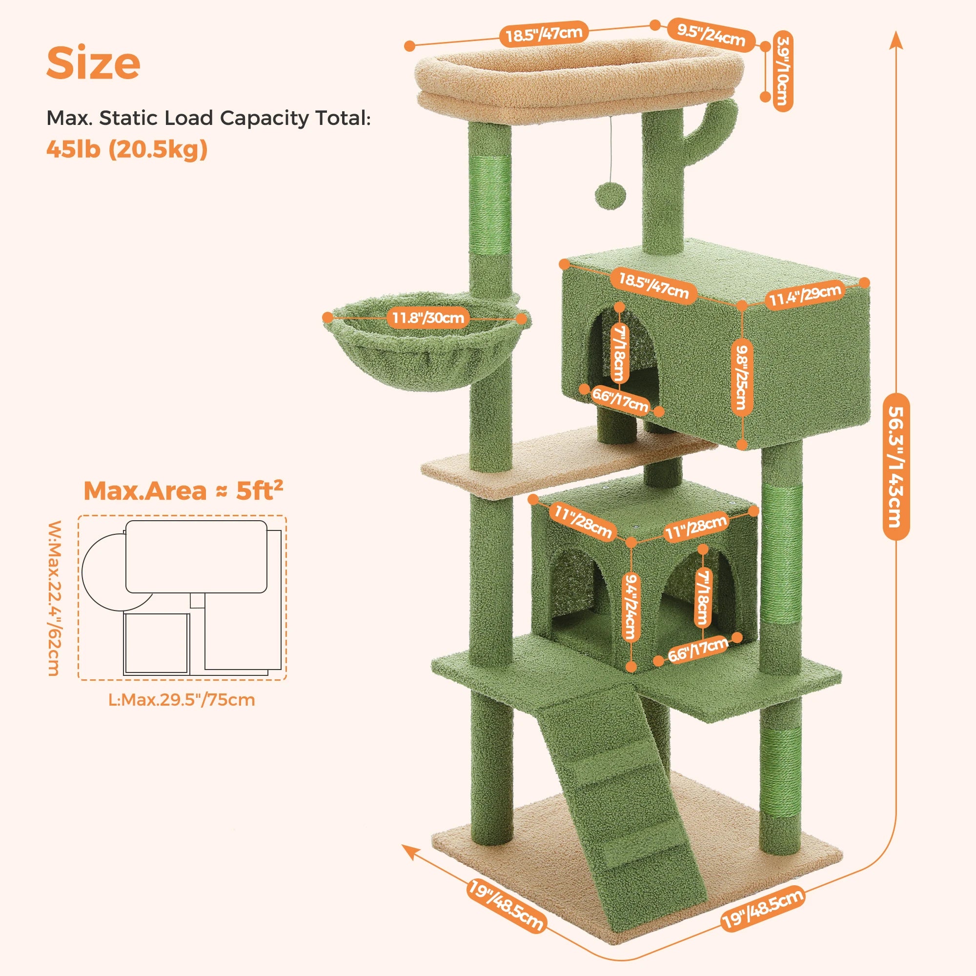 Cat Tree Tower for Indoor Cats with Toys Plush Perch Hammock Sisal Scratching Posts Cat Condo House Pet Furniture Play Center