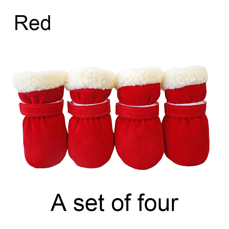 4Pcs Winter Waterproof Warm Non-slip Snow Boots for Small Breeds Dogs Puppy Outdoor Walking Dog Socks Bootie Pet Paw Care