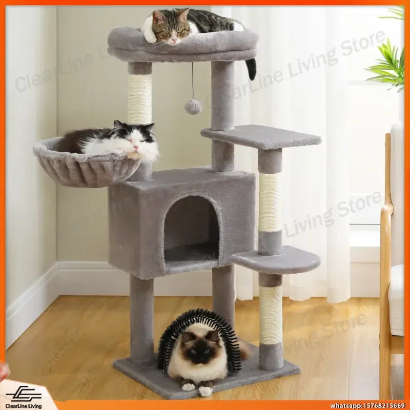 Cat Tree Tower for Indoor Cats with Toys Plush Perch Hammock Sisal Scratching Posts Cat Condo House Pet Furniture Play Center