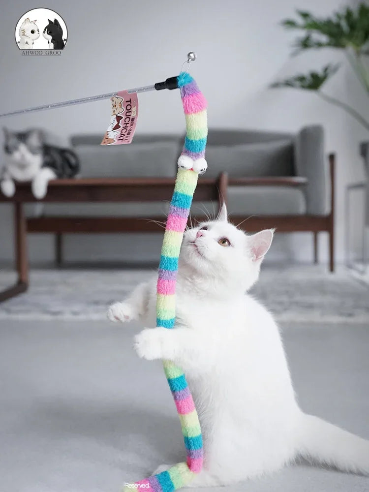 Cat Toy Feather Cats Teaser Wand Cats Interactive Toy Funny Caterpillar Colorful Rod Teaser Wand Pet Cat Supplies Pets Accessory