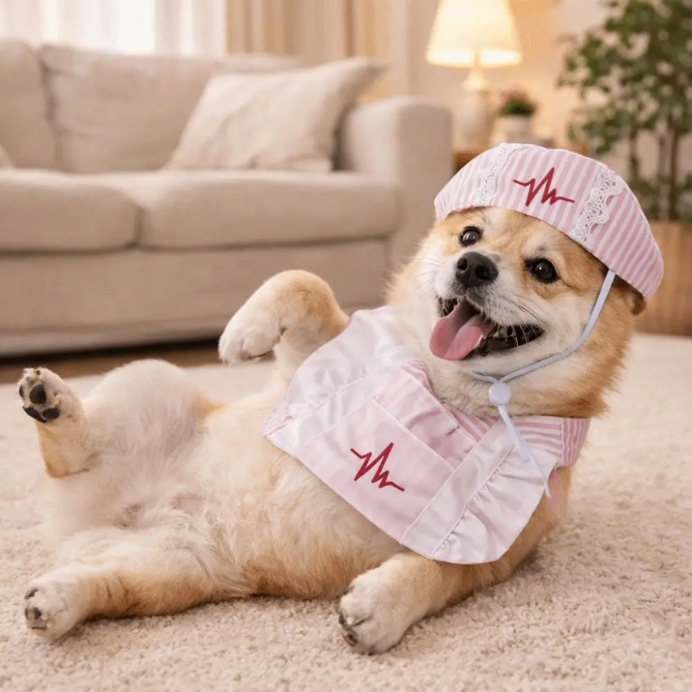 Creative Funny Cat Nurse Outfit Adjustable Breathable Cat Transformation Dress Nurse Hat Pet Pink Uniform Pet Transformation