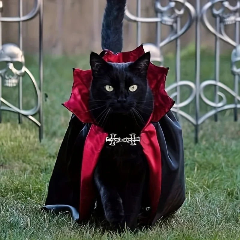 New Spooky Halloween Vampire Couture for Cats Perfect Parties and Festival Halloween Cloak Hat Festival Set Dress up pet clothes