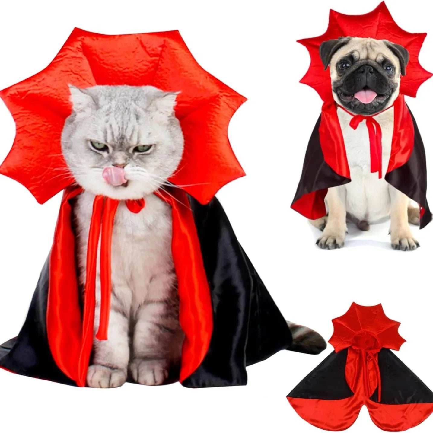 New Spooky Halloween Vampire Couture for Cats Perfect Parties and Festival Halloween Cloak Hat Festival Set Dress up pet clothes