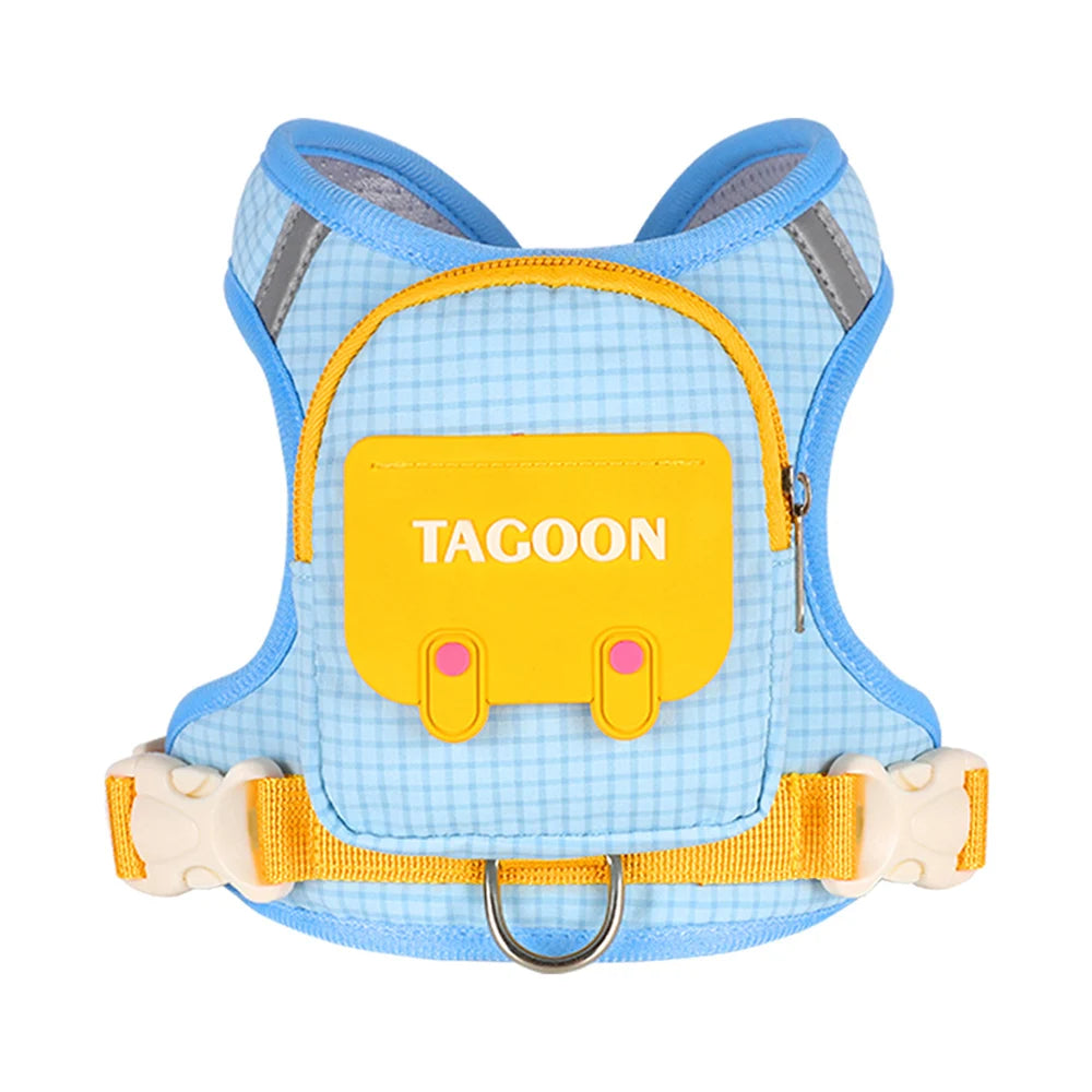 Cute Backpack Dog Harness with Leash, Reflective Soft Pet Vest for Small Medium Dogs Cats, Adjustable Walking Harness Set
