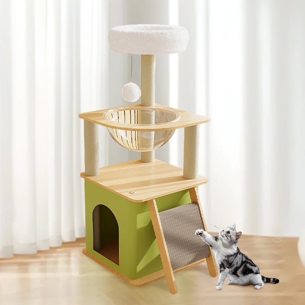 Green Cat Tree with Cat Condos Cat Scratchers Space Capsule Cat Climbing Frame Cat Tree Tower Cat Scratching Posts Pet Products