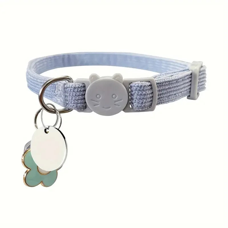 Customized Pet Nameplate Adjustable Corduroy Flower Charm Cat ID Tag Collar Breakaway Neck Collar for Small Dogs Puppy Kitten