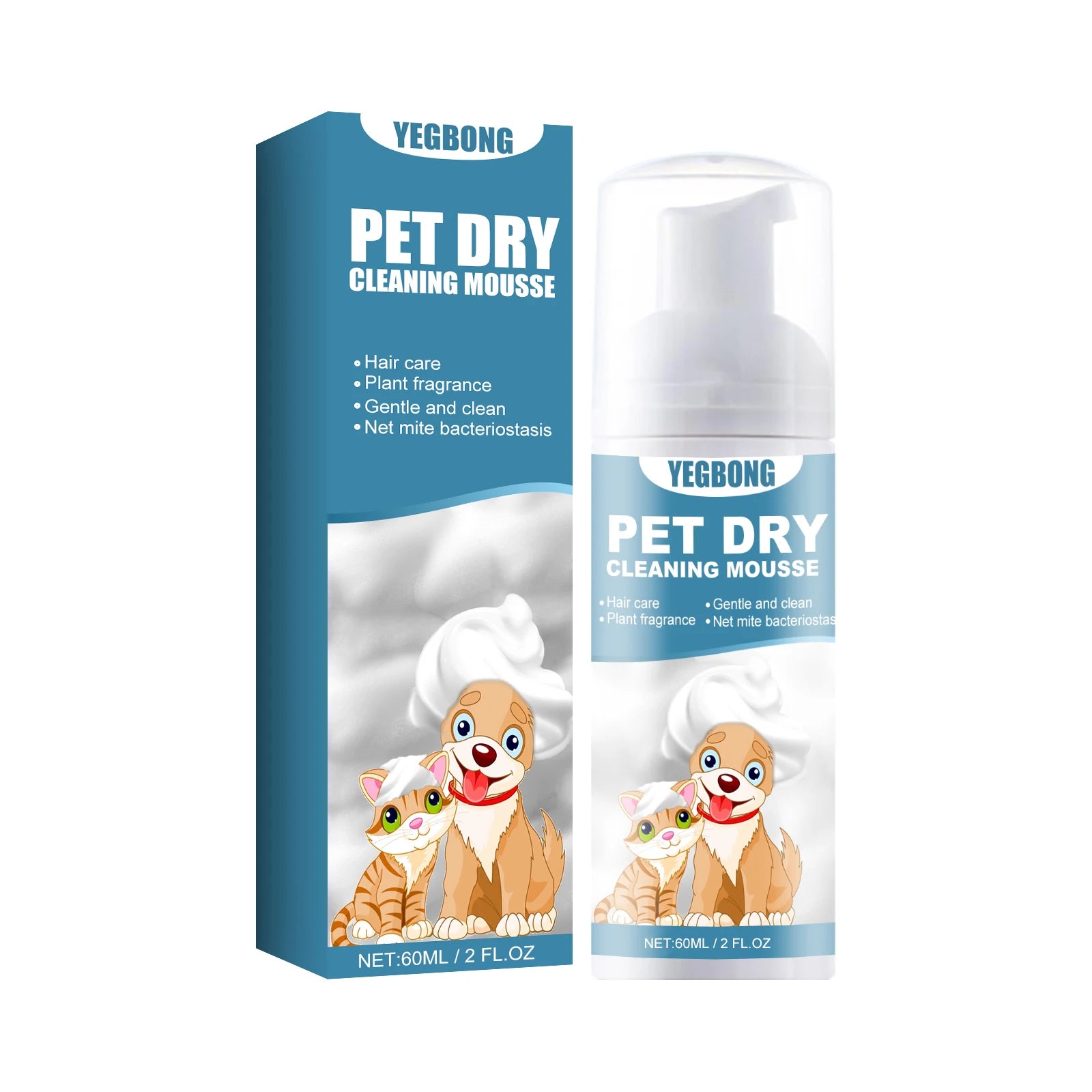 Pet Dry Shampoo Mousse Body Wash - No-Rinse for Kittens and Puppies, Removes Odor and Softens Fur