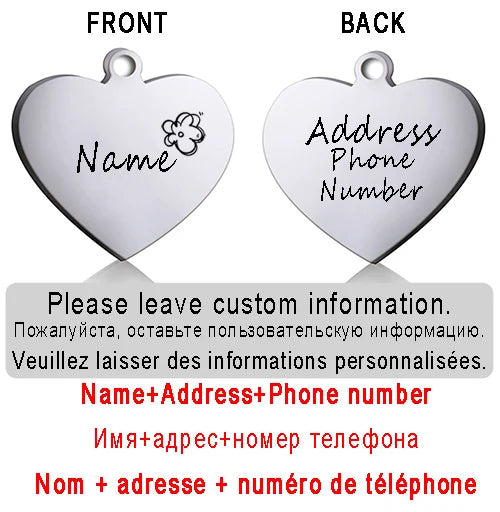 Dog ID Heart Tag Custom Personalized Cat Collar Pendant Engraved Pet Necklace Chain Charm Supplies For Name Products