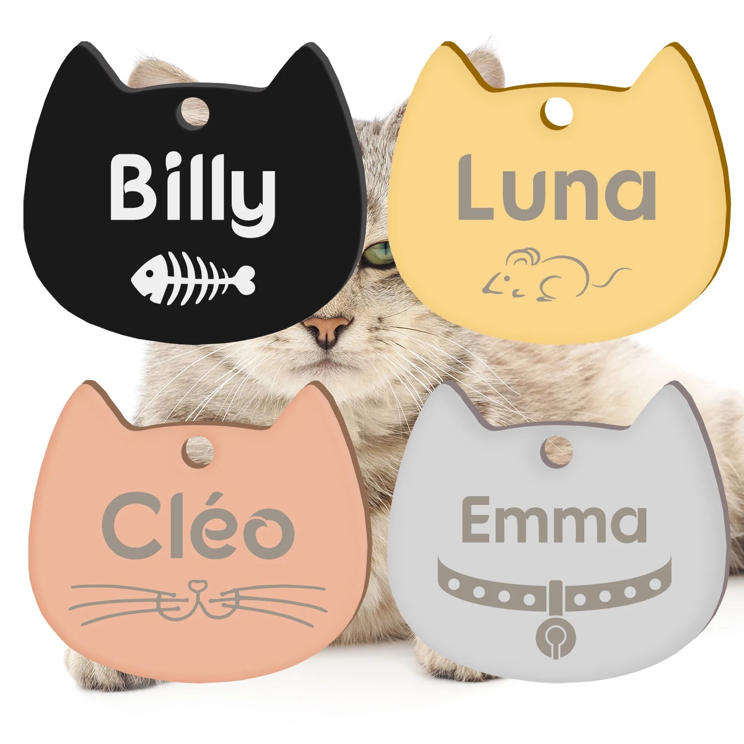 Custom Cat Face Id Dog Tags Name Tags Stainless Steel Plate Decoration Personalized Engraving Animal Chain Charm with number