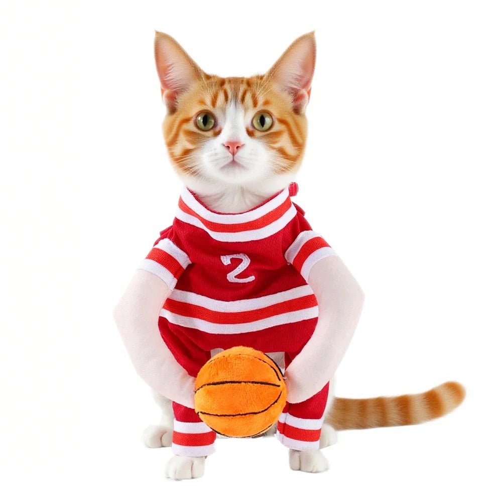Cat Basketball Costume With Ball For Small Big Dogs Cats Funny Halloween Kitten Sport Outfits Pet Cosplay Sportswear Party Gifts