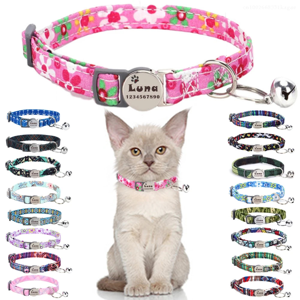 Personalized Cat Collar with Bell &amp; Safety Buckle — Free Engraved Name Horizon