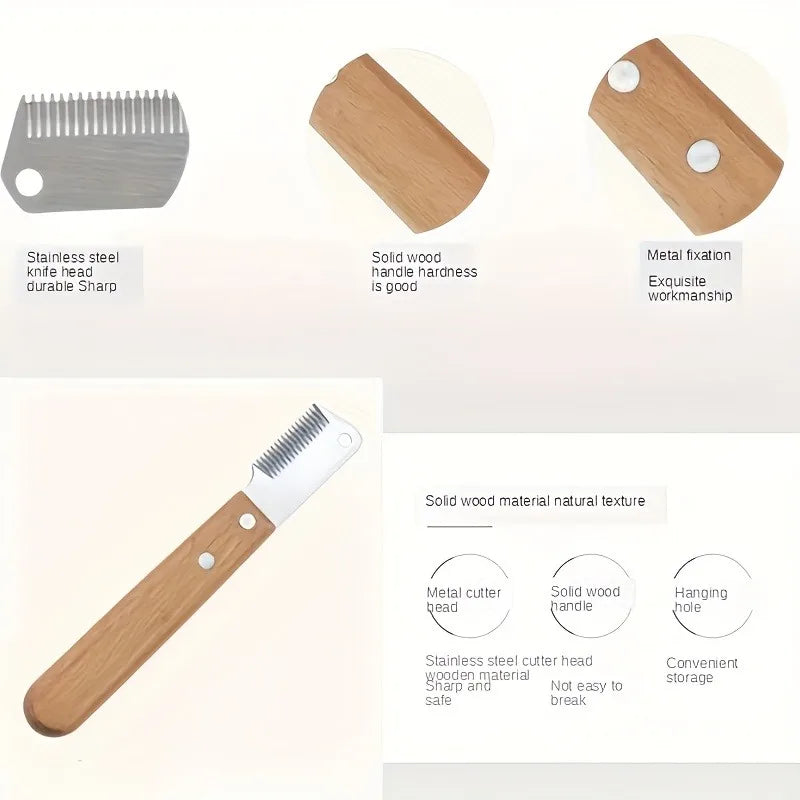 Dog Grooming Tool Kit, Wooden Handle Dog Deshedding Comb,Dematting Rake - for Deshedding,Pet Hair Removal, Pet Grooming Supplies