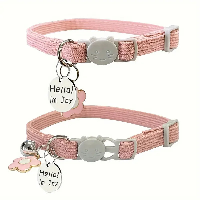 Customized Pet Nameplate Adjustable Corduroy Flower Charm Cat ID Tag Collar Breakaway Neck Collar for Small Dogs Puppy Kitten