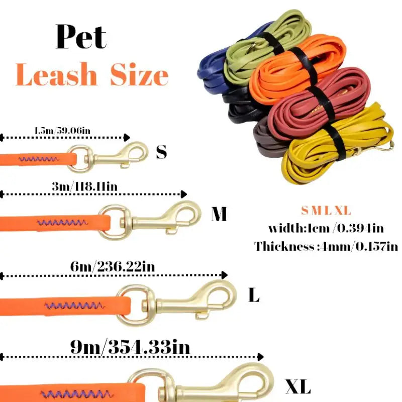Heavy Duty Waterproof PVC Dog Leash Bite Resistant 1.5-9m Training Rope for Small Medium Large Dogs Anti-Slip Handle 7 Colors