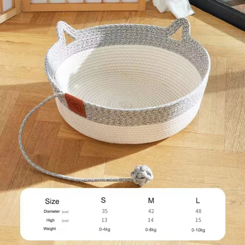 Pet Cat Bed Round Hand Woven Rattan Wear-resistant Cat Bed Summer Cooling Pet Bed Indoor Sleeping House Pet Products Accessories