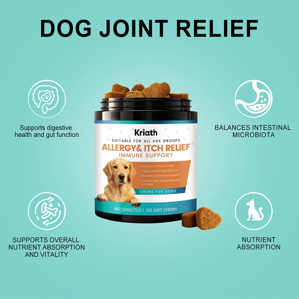 200g Dog Allergy Relief Immune Chews,Itch Relief Skin Coat Supplement Stop Pawlicking,For Picky Eaters & Easy Dosage