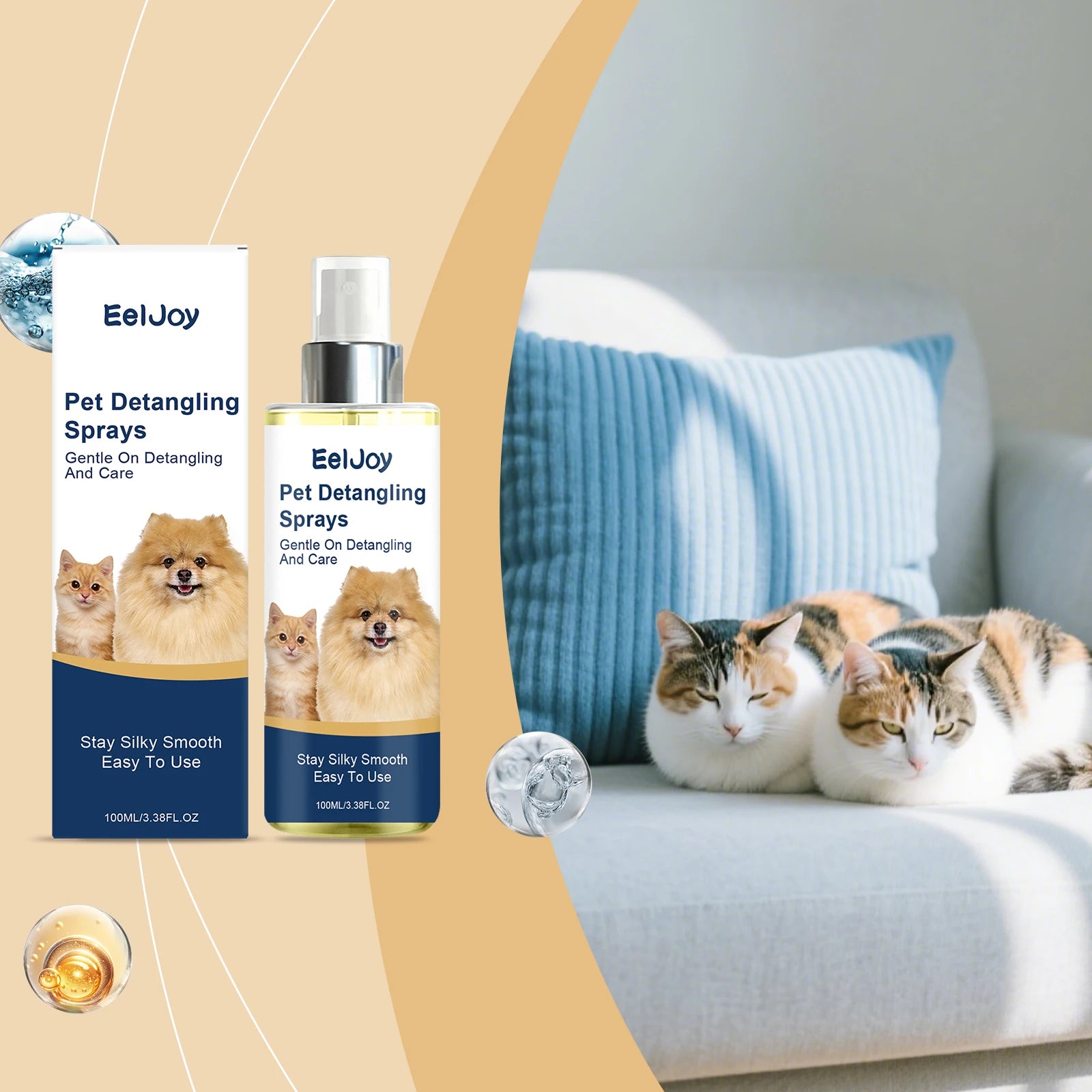 Pet Hair Detangling Spray Dogs Cats Conditioner Anti-Static Tangle Free Knot Remove Frizzy Smoothing Shiny Pet Fur Gentle Spray