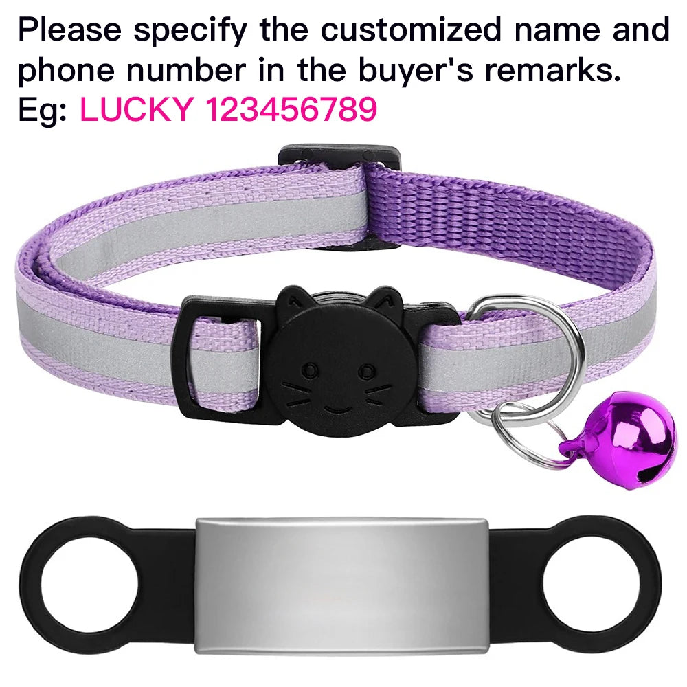 Customized Pet Collar Reflective Cat Collars Free Engraved Puppy Kitten Pet ID Nameplate Necklace With Bell Anti-lost For Cats