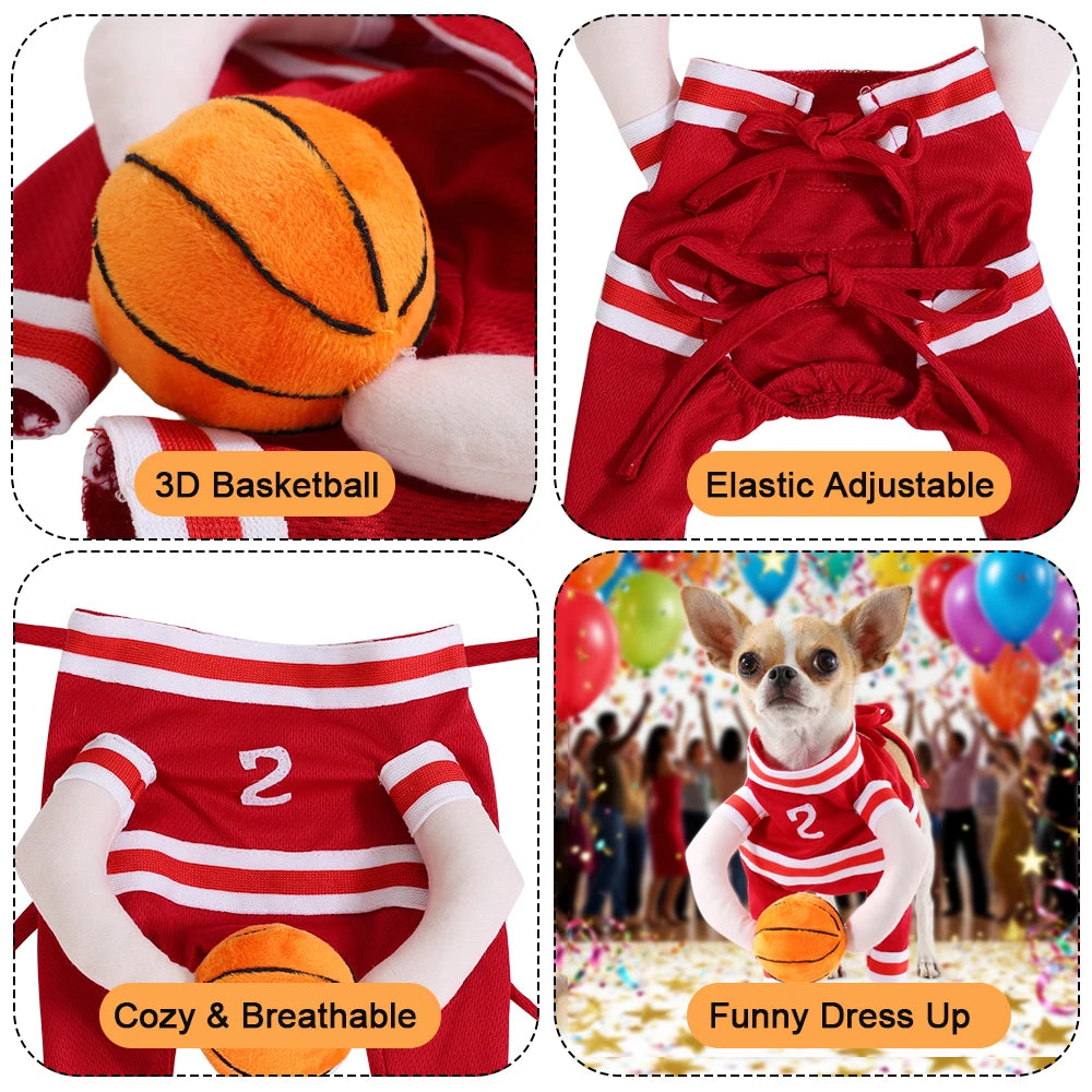 Cat Basketball Costume With Ball For Small Big Dogs Cats Funny Halloween Kitten Sport Outfits Pet Cosplay Sportswear Party Gifts