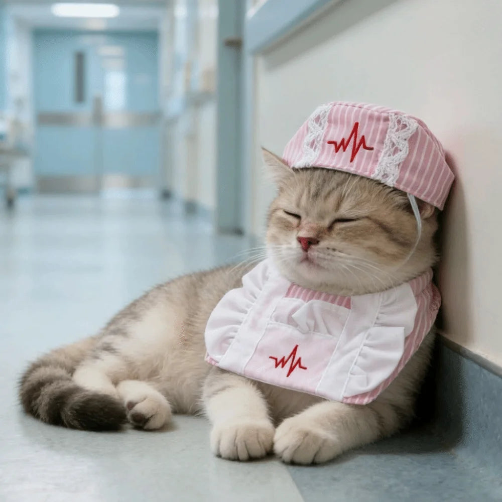 Creative Funny Cat Nurse Outfit Adjustable Breathable Cat Transformation Dress Nurse Hat Pet Pink Uniform Pet Transformation