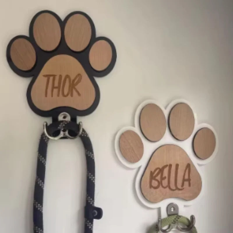 Custom Wooden Paw Print Dog Leash Hanger Wall Hook - Claw Design Coat & Collar Holder for Dog Lovers Unique Pet Gift