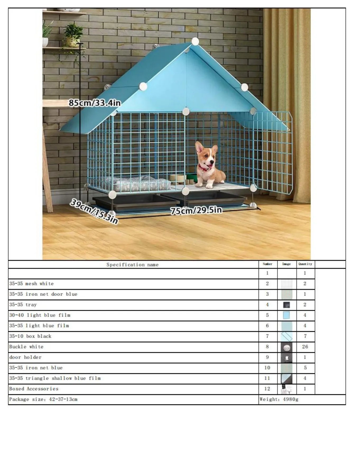 Modular Dog Cage for Small and Medium-Sized Puppies, with a Pull-Out Tray, Suitable for Corgis, Teddy Dogs, and Pomeranians, Indoor Home Dog Enclosure