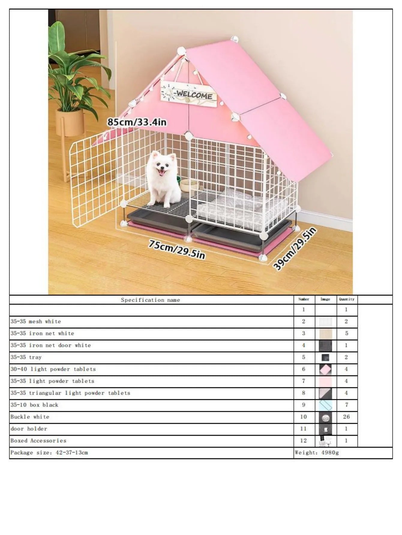 Modular Dog Cage for Small and Medium-Sized Puppies, with a Pull-Out Tray, Suitable for Corgis, Teddy Dogs, and Pomeranians, Indoor Home Dog Enclosure