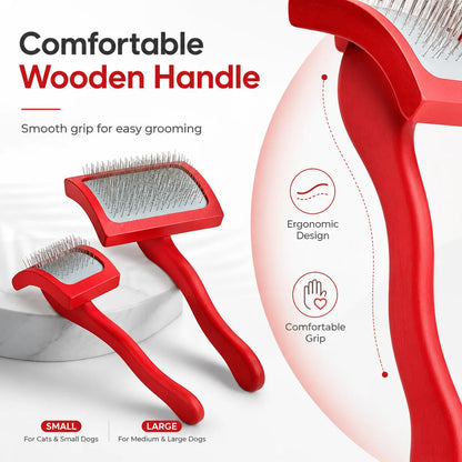 Professional Pet Grooming Pin Brush — Stainless Steel, Long Handle Horizon