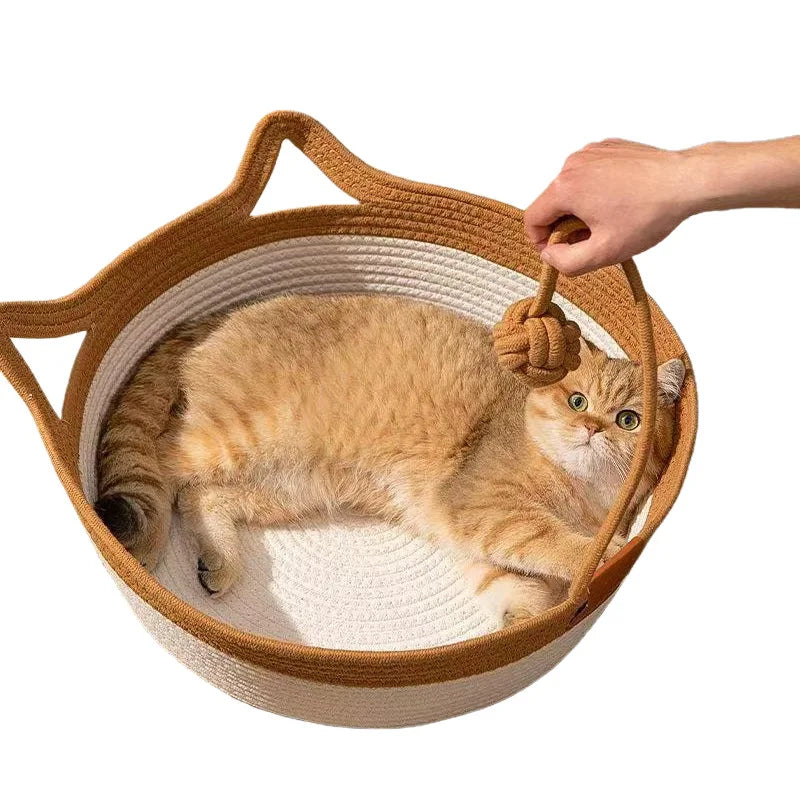 Pet Cat Bed Round Hand Woven Rattan Wear-resistant Cat Bed Summer Cooling Pet Bed Indoor Sleeping House Pet Products Accessories