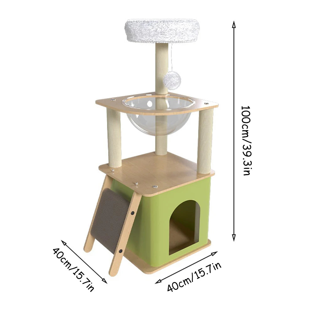Green Cat Tree with Cat Condos Cat Scratchers Space Capsule Cat Climbing Frame Cat Tree Tower Cat Scratching Posts Pet Products