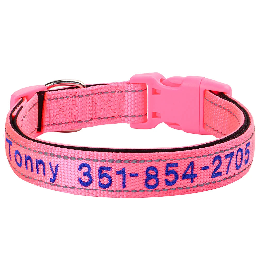 Embroidered Nylon Dog Collar Personalized Puppy Cat Collars Reflective Pet ID Collars DIY Phone Name ID For Small Large Dog Cat