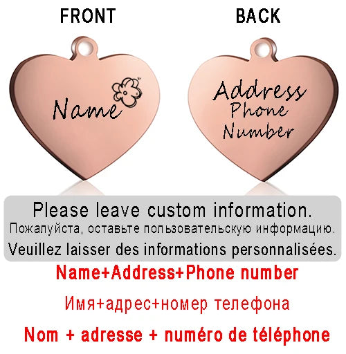 Dog ID Heart Tag Custom Personalized Cat Collar Pendant Engraved Pet Necklace Chain Charm Supplies For Name Products