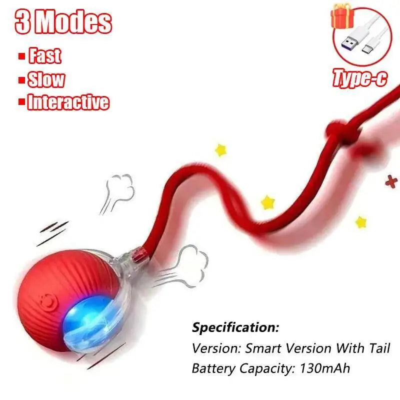 New Cat Interactive Ball Toy Automatic Rolling Ball Faux Tail Rechargeable Smart Pet Electric Toy Dog Cat Training Imitate Mouse