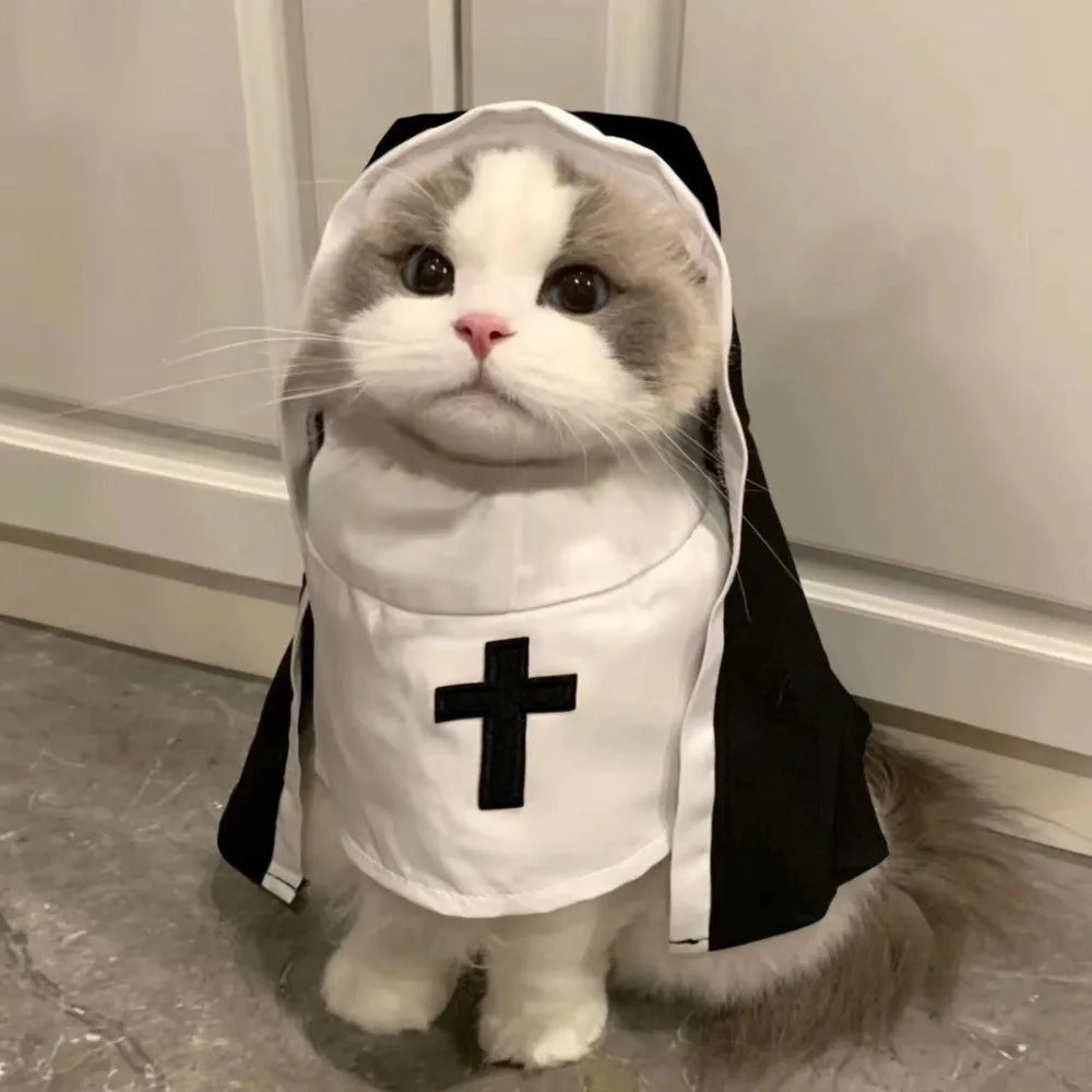 Christmas Pet Dog Cat Cosplay Costume Breathable Dress Up Puppy Kitten Jesus Nun Clothes Pet Accessories Halloween Jumpsuit Coat