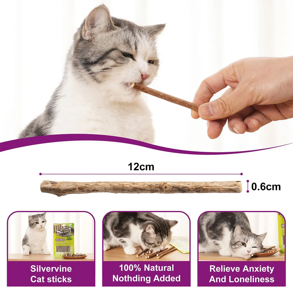 Silvervine Sticks for Cats, 10PCS Kitten Toys Catnip Toys Kitty Chew Toys Wooden Stick Kitten Teething Toys Suitable for Cats