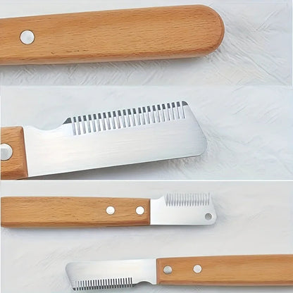 Wooden Handle Dog Deshedding Comb &amp; Dematting Rake Horizon