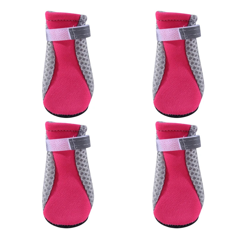 4pcs/set Breathable Dog Shoes Anti-skid Pet Socks Waterproof Rain Snow Shoes Warm Reflective Pet Dog Boots Paw Protector