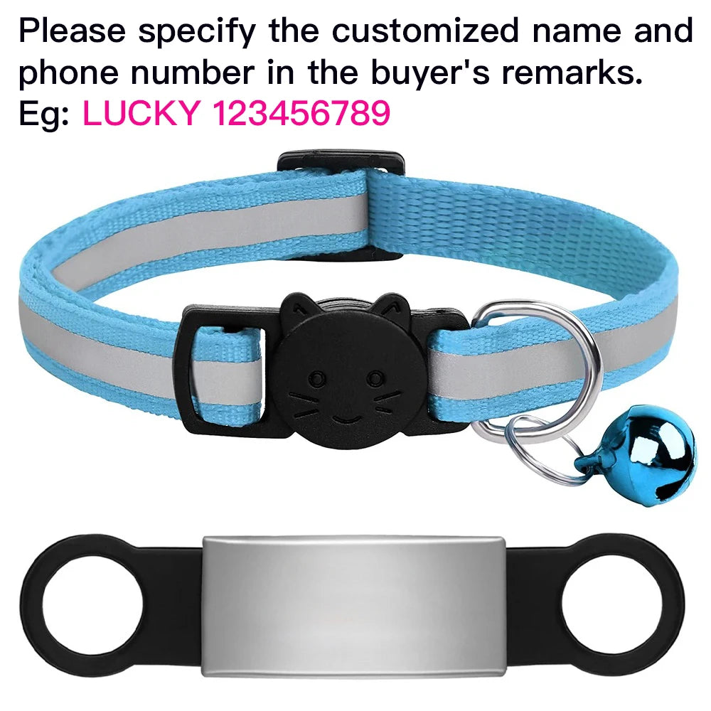 Customized Pet Collar Reflective Cat Collars Free Engraved Puppy Kitten Pet ID Nameplate Necklace With Bell Anti-lost For Cats