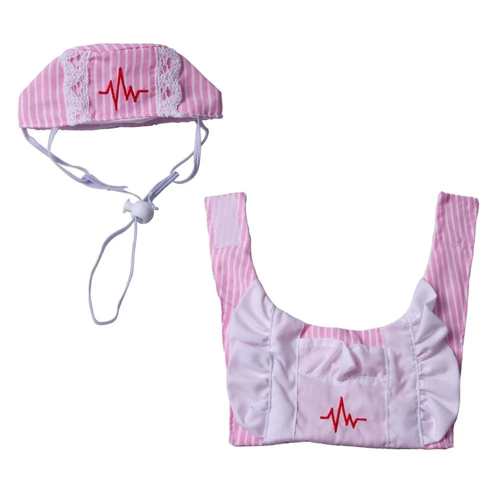 Creative Funny Cat Nurse Outfit Adjustable Breathable Cat Transformation Dress Nurse Hat Pet Pink Uniform Pet Transformation