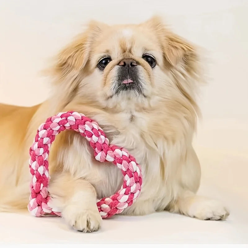 1PC Durable Handwoven Heart-Shaped Dog Chew Toy, Ideal for All Breeds, Teeth Cleaning & Playtime Fun