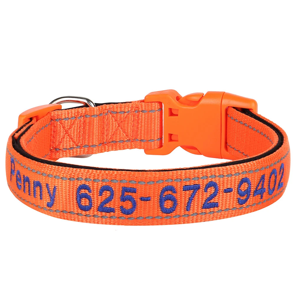 Embroidered Nylon Dog Collar Personalized Puppy Cat Collars Reflective Pet ID Collars DIY Phone Name ID For Small Large Dog Cat