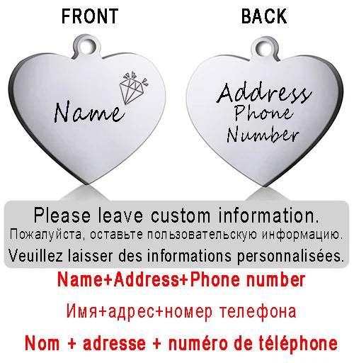 Dog ID Heart Tag Custom Personalized Cat Collar Pendant Engraved Pet Necklace Chain Charm Supplies For Name Products