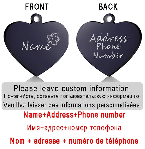 Dog ID Heart Tag Custom Personalized Cat Collar Pendant Engraved Pet Necklace Chain Charm Supplies For Name Products