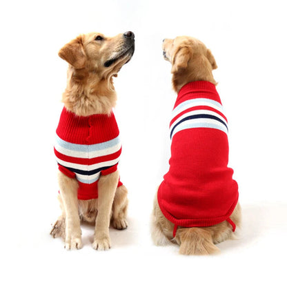 Striped Knit Dog Sweater — Christmas Elk Design for Large Dogs Horizon