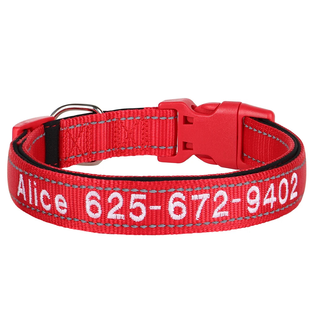 Embroidered Nylon Dog Collar Personalized Puppy Cat Collars Reflective Pet ID Collars DIY Phone Name ID For Small Large Dog Cat